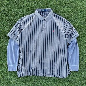 Vintage 90s gray Polo Ralph Lauren striped polo shirt size XXL